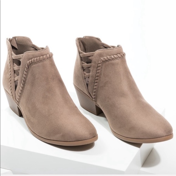 Smoke Taupe Braided Cut Out Detail Ankle Bootie - Picture 8 of 8